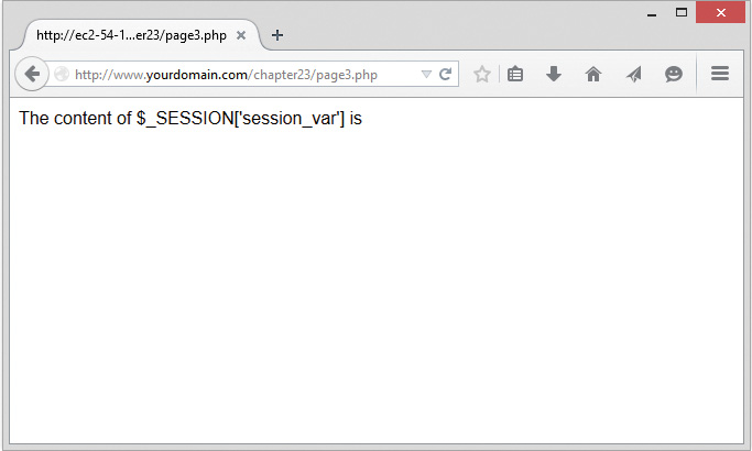 Screenshot shows an output of a script that reads The content of $_SESSION[' session_var'] is