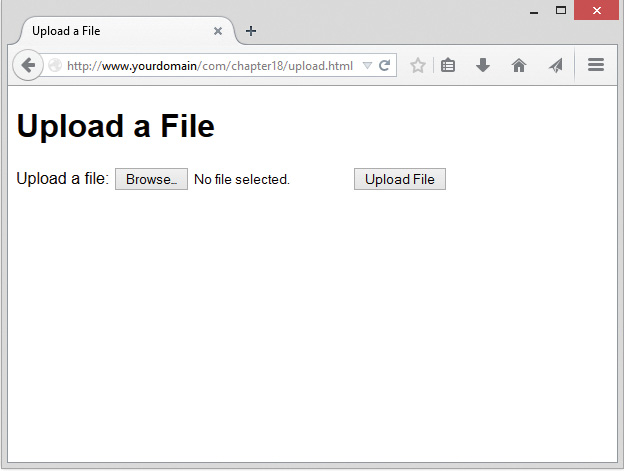 Screenshot shows the Upload a file dialog box with Browse and Upload file buttons.