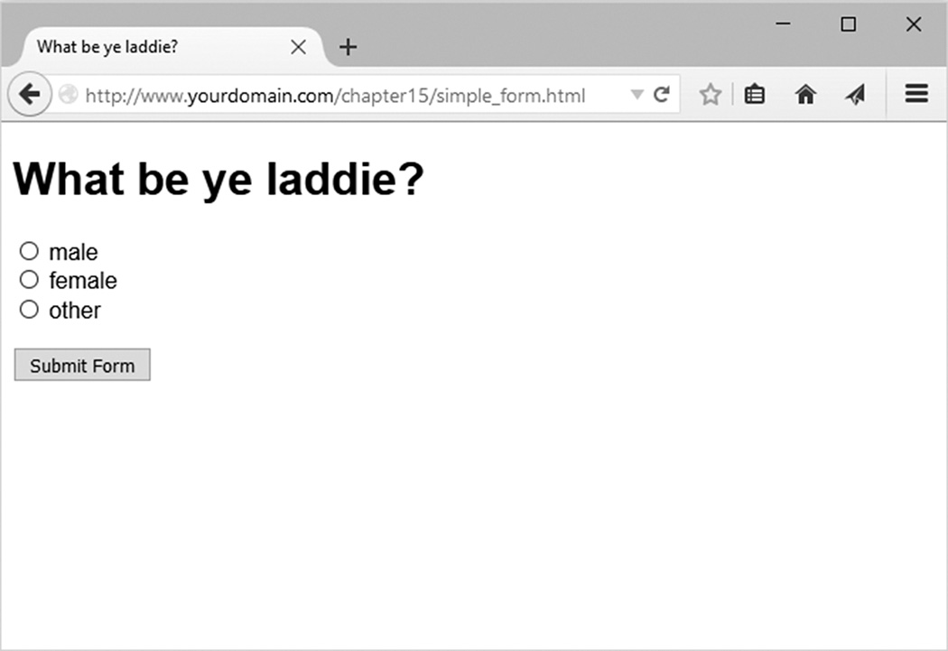 A Trivial Little Form is shown in a web page. The web page displays a question with three options of answer along with the Submit format button.