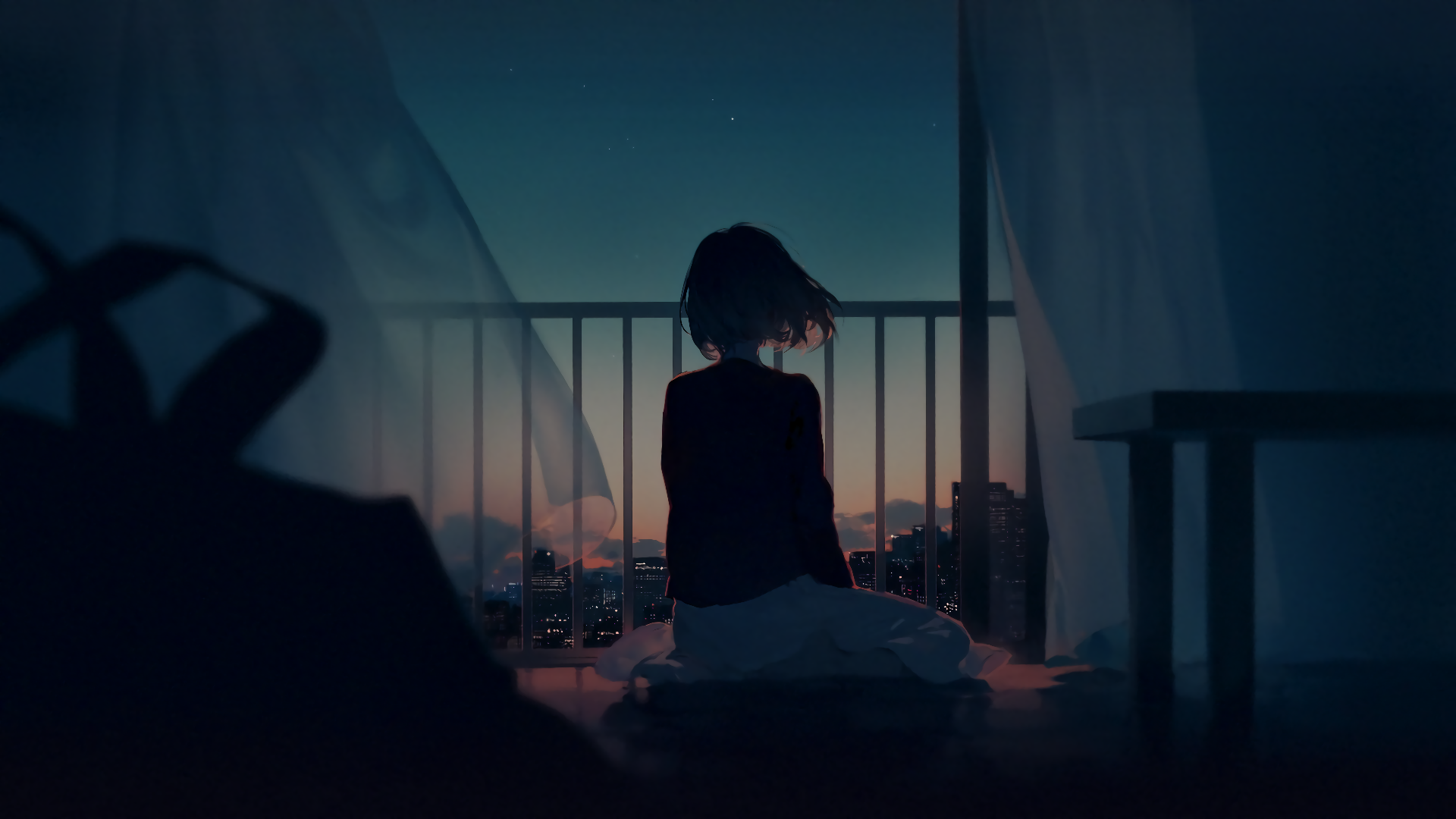 Girl Balcony Night View