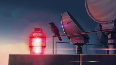 cached/dharmx_walls/anime/a_bird_sitting_on_a_railing_next_to_a_satellite_dish.jpg