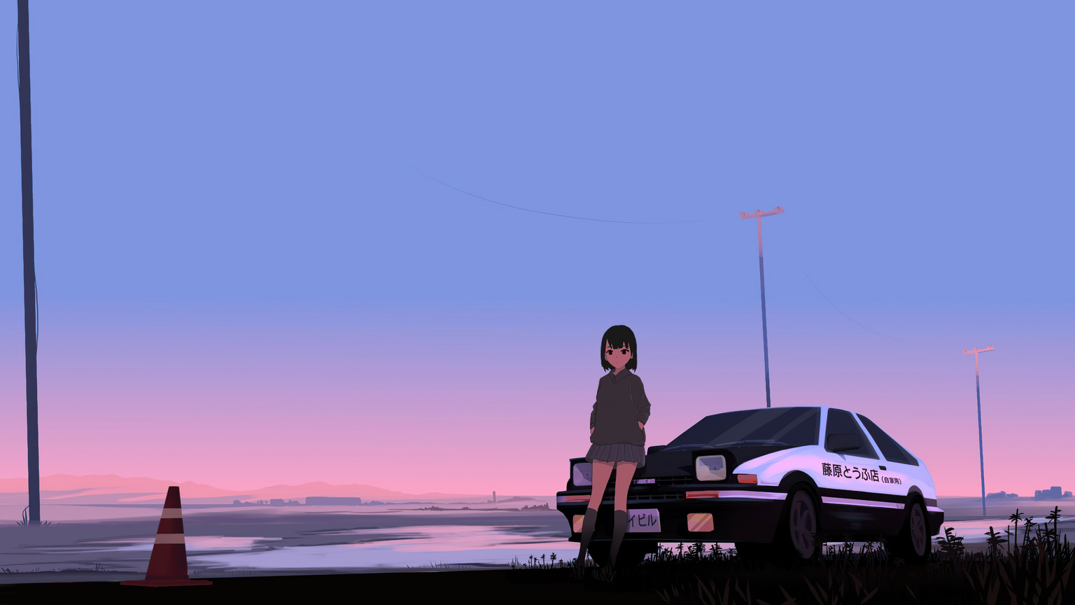 cached/dharmx_walls/anime/a_cartoon_of_a_girl_standing_next_to_a_car.jpg