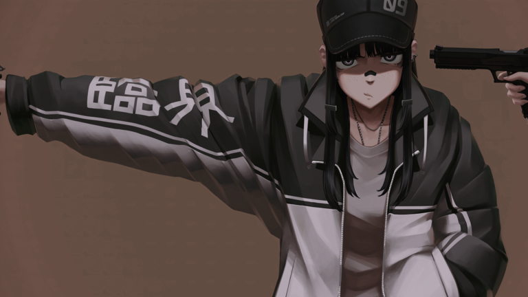 cached/dharmx_walls/anime/a_cartoon_of_a_girl_with_long_hair_wearing_a_black_hat_and_jacket.png