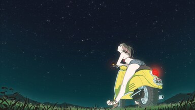 cached/dharmx_walls/anime/a_cartoon_of_a_woman_on_a_yellow_scooter.jpg