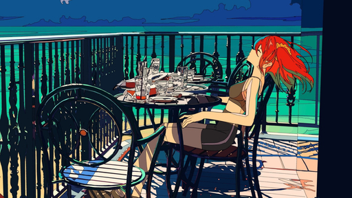 cached/dharmx_walls/anime/a_cartoon_of_a_woman_sitting_at_a_table_on_a_deck.jpg