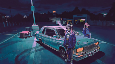 cached/dharmx_walls/anime/a_cartoon_of_a_woman_standing_next_to_a_car.jpg