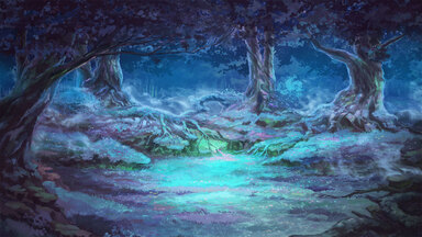 cached/dharmx_walls/anime/a_painting_of_a_forest_with_trees_and_fog.jpg