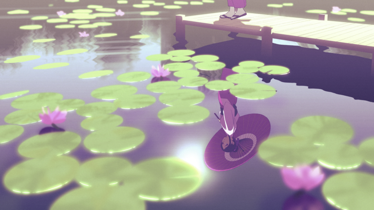 cached/dharmx_walls/anime/a_person_on_a_boat_in_a_pond_with_lily_pads.png