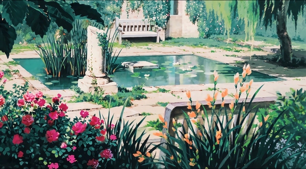 cached/dharmx_walls/anime/a_pond_with_a_bench_and_flowers.jpg