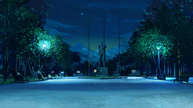 cached/dharmx_walls/anime/a_statue_of_a_man_in_a_park_at_night.jpg