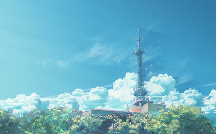 cached/dharmx_walls/anime/a_tower_with_a_building_and_trees.jpg