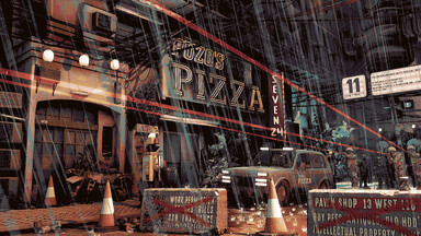cached/dharmx_walls/apocalypse/a_building_with_traffic_cones_and_cars_in_the_rain.jpg