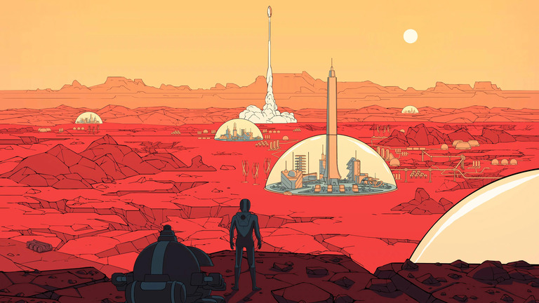 cached/dharmx_walls/chillop/a_cartoon_of_a_space_ship_and_a_man_standing_on_a_rocky_surface.jpg