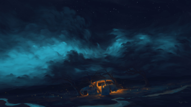 cached/dharmx_walls/digital/a_car_in_a_field_with_trees_and_a_fire.png