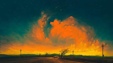 cached/dharmx_walls/digital/a_car_on_a_road_with_orange_clouds_in_the_sky.jpg