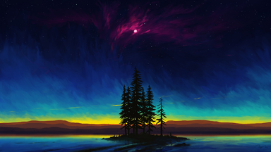 cached/dharmx_walls/digital/a_group_of_trees_on_a_small_island_in_front_of_a_colorful_sky.png