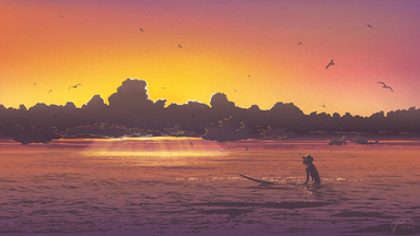 cached/dharmx_walls/m-26.jp/a_person_on_a_surfboard_in_the_water_with_birds_flying_in_the_sky.jpg