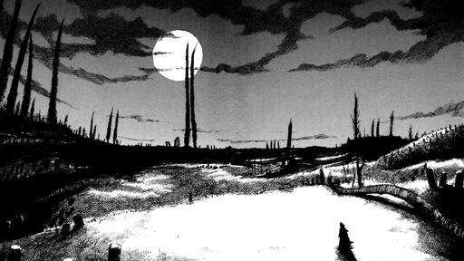 cached/dharmx_walls/manga/a_black_and_white_drawing_of_a_person_walking_in_a_snowy_field.jpg