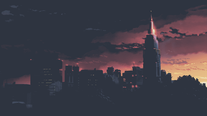cached/dharmx_walls/nord/a_city_skyline_with_a_tall_building_and_a_red_sky.png