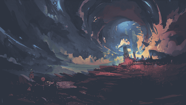 cached/dharmx_walls/nord/a_painting_of_a_building_with_smoke_coming_out_of_it.png