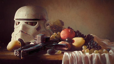 cached/dharmx_walls/painting/a_white_helmet_with_a_gun_and_fruit_on_a_table.png