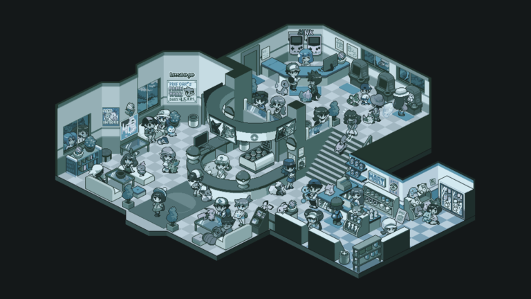 cached/dharmx_walls/poly/a_pixel_art_of_a_room_with_people_and_a_room_with_a_black_background.png