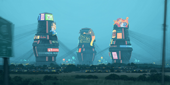 cached/dharmx_walls/stalenhag/a_group_of_tall_buildings_with_cartoon_characters_on_them.jpg