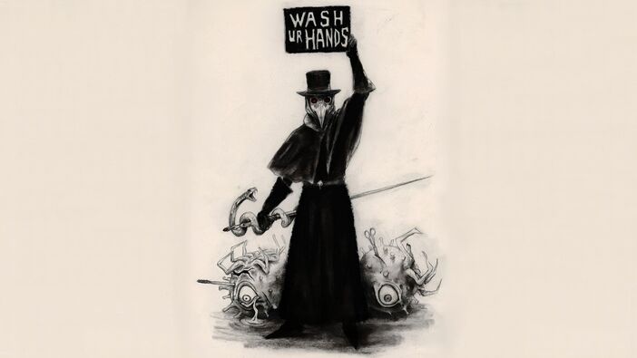 cached/dharmx_walls/unsorted/a_drawing_of_a_person_wearing_a_mask_and_holding_a_sign.jpg