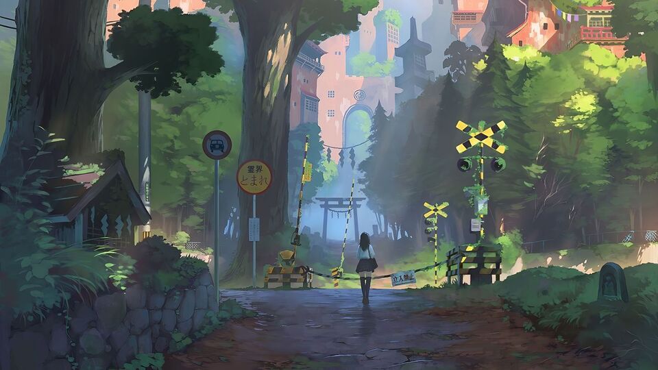 cached/dharmx_walls/unsorted/a_girl_walking_on_a_road_in_a_forest.jpg