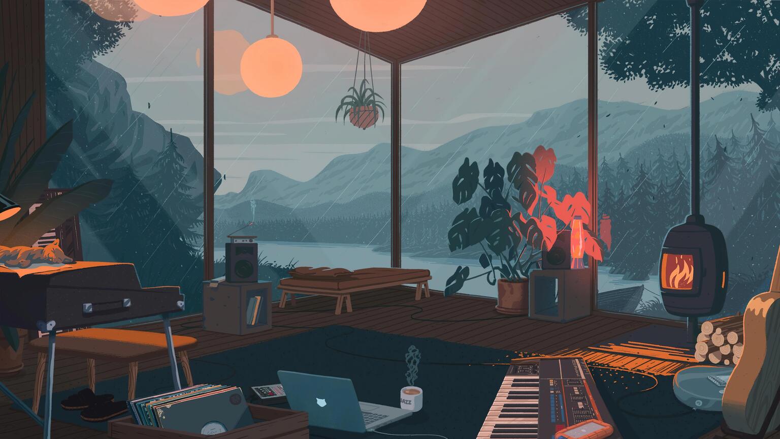 cached/dharmx_walls/unsorted/a_room_with_a_large_window_and_a_piano_keyboard_and_a_large_fire.jpg