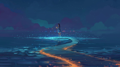 cached/dharmx_walls/unsorted/a_woman_standing_on_a_path_with_glowing_lights.png